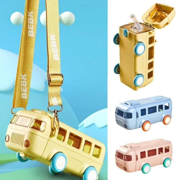 600ml-Bus Shaped Water Bottle With Straw & Strap