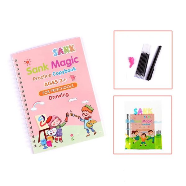 Sank Magic Tracing Books – Set of 4 Peice with magic pen & 10 refills. Fun, reusable handwriting practice for preschool kids
