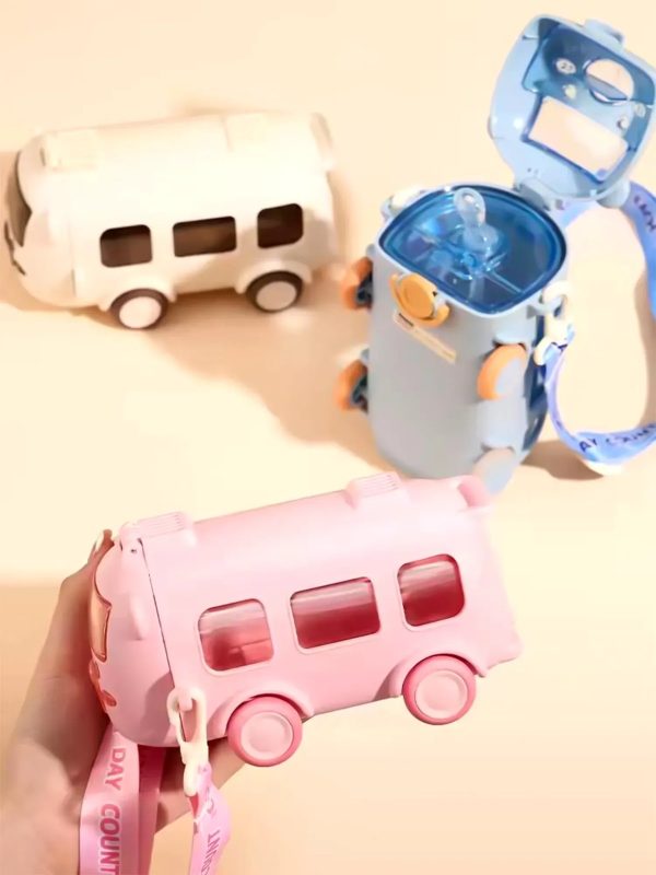 600ml-Bus Shaped Water Bottle With Straw & Strap