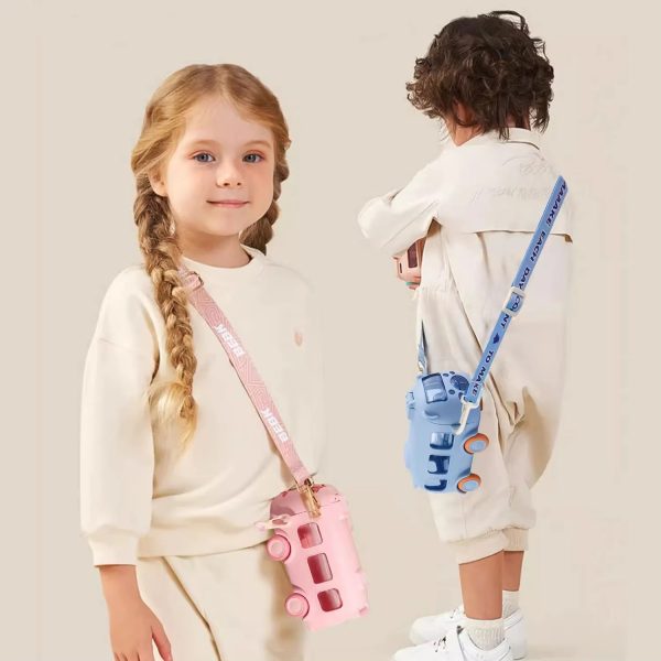 600ml-Bus Shaped Water Bottle With Straw & Strap